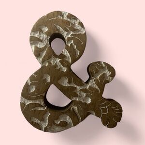 Hand carved rustic wooden “&” sign